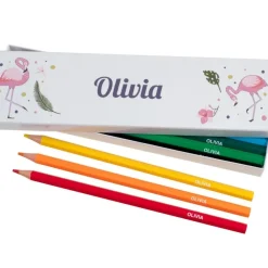 Box of 12 Named Colouring Pencils - Flamingos