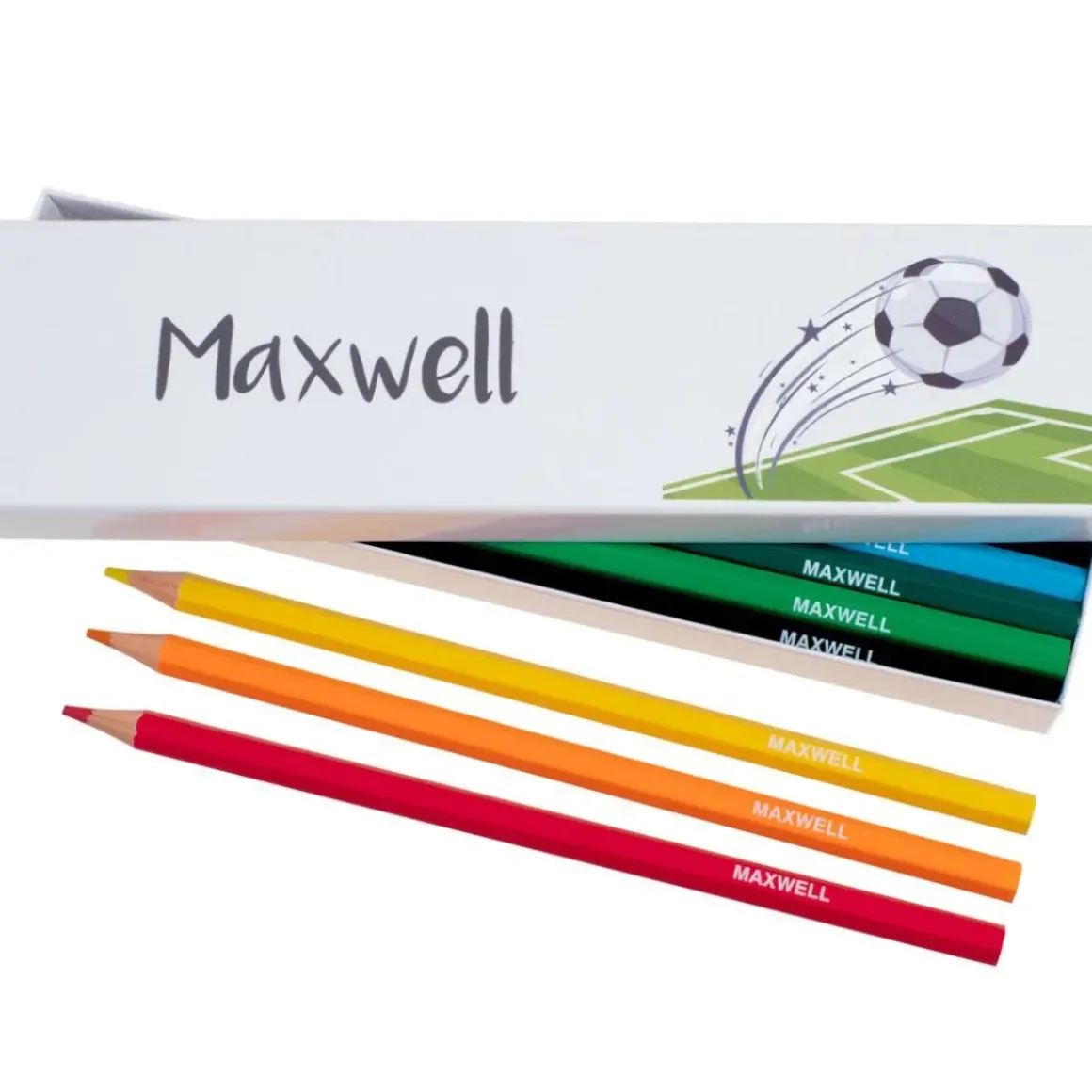 Box of 12 Named Colouring Pencils - Football