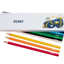 Box of 12 Named Colouring Pencils - Construction Site