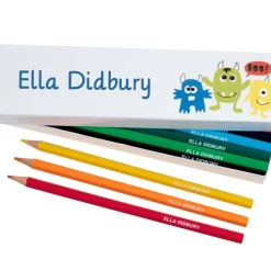 Box of 12 Named Colouring Pencils - Little Monsters