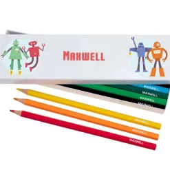 Box of 12 Named Colouring Pencils - Robots