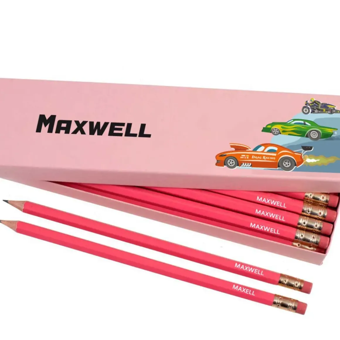 Box of 12 Named HB Pencils - Crazy Cars