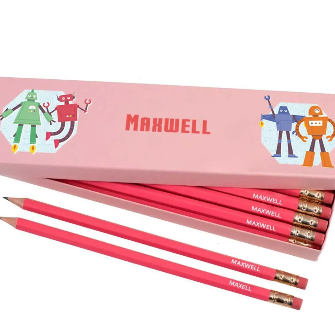 Box of 12 Named HB Pencils - Robots