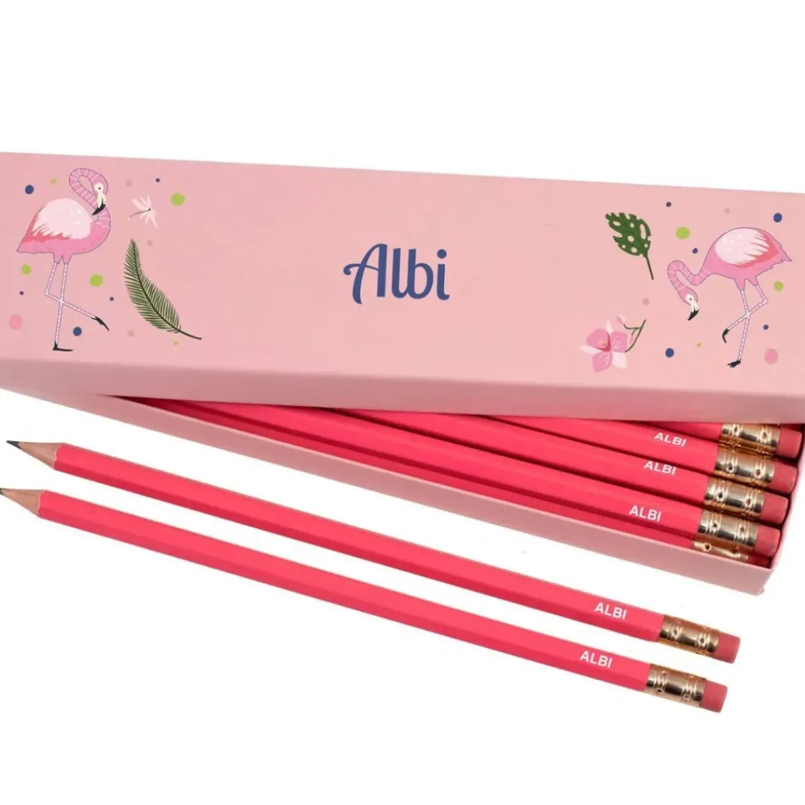 Box of 12 Named HB Pencils - Flamingos