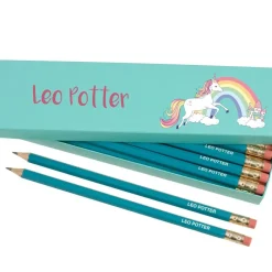Box of 12 Named HB Pencils - Rainbow Unicorn