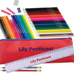 Embroidered Jumbo Pencil Case - Red