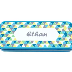 Named Pencil Tin - Blue Geo