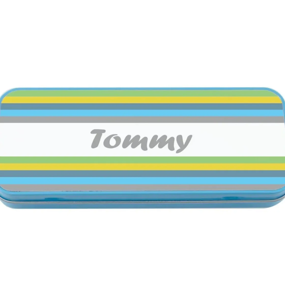 Named Pencil Tin - Blue Stripes